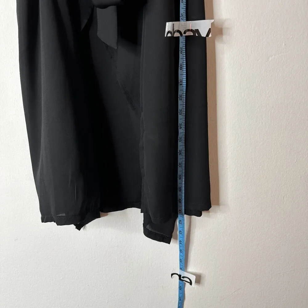 ReVamped Black Flowy Roll Tab Sleeve Tie Waist Waterfall Neck Wrap Dress Small - Picture 12 of 14